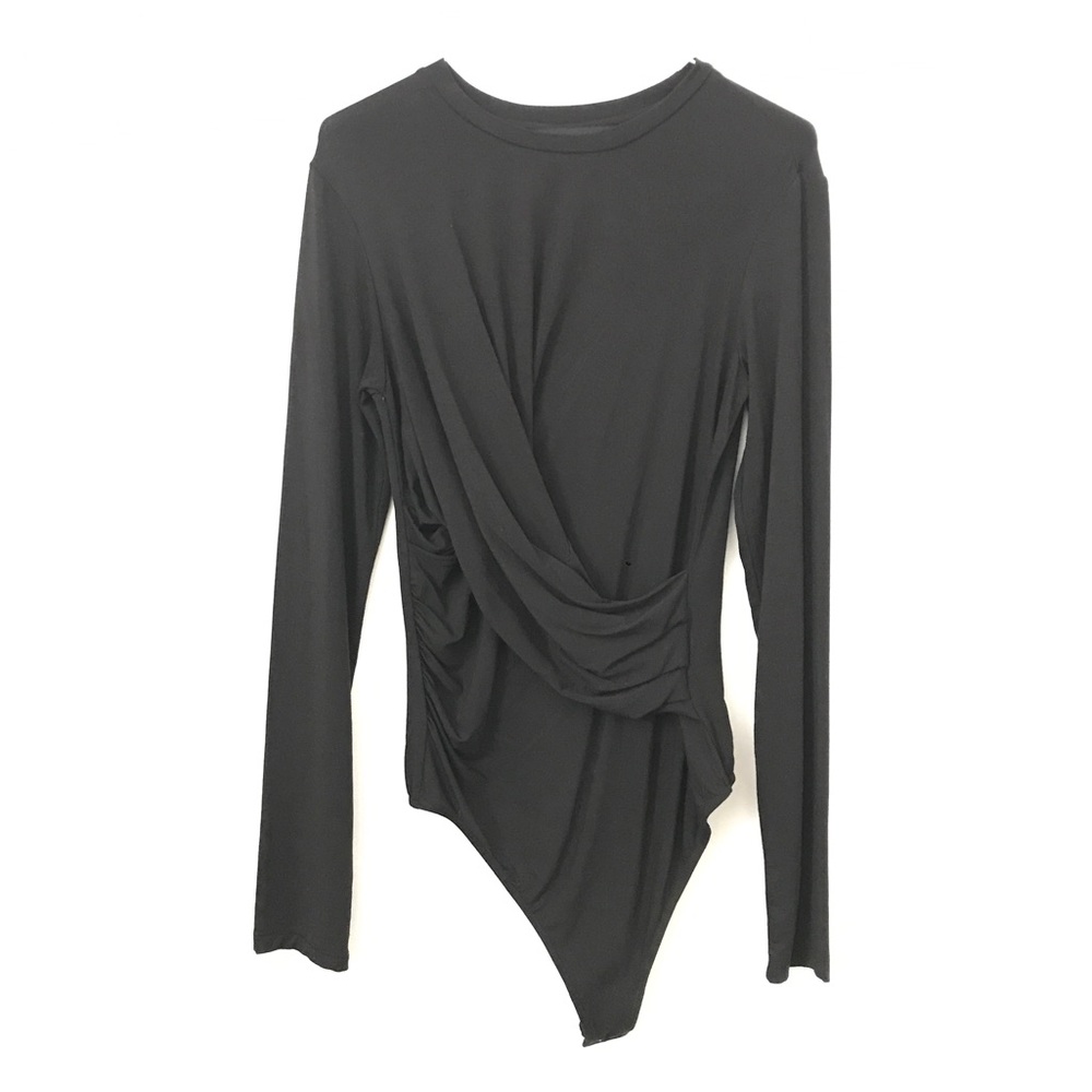 Kendall + Kylie Black Cross Over Button Bodysuit